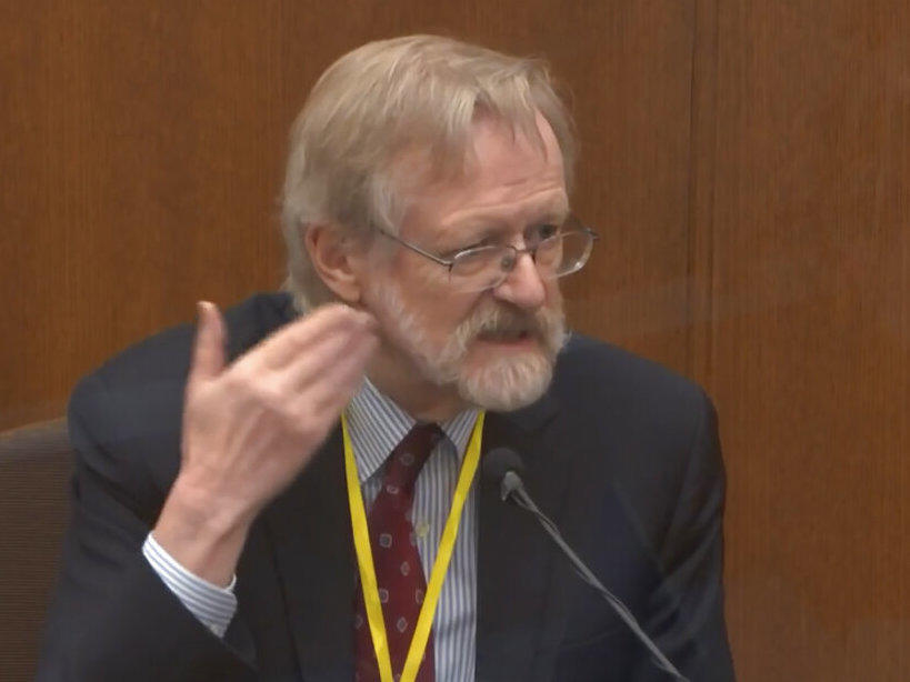 Dr. Martin Tobin testifies Thursday in the murder trial of former police officer Derek Chauvin. Tobin told jurors that the way George Floyd was restrained effectively shut down his left lung.