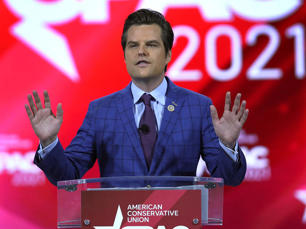 U.S. Rep. Matt Gaetz, R-Fla., seen here at the Conservative Political Action Conference in February, confirms he's under investigation by the Justice Department but denies the allegations tied to the inquiry.