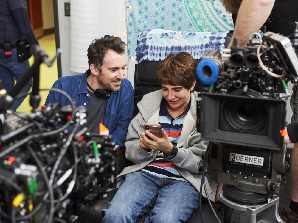 Showrunner Nasim Pedrad behind the scenes of <em>Chad</em> with director Rhys Thomas. Pedrad plays a teenage boy in the new TBS comedy.