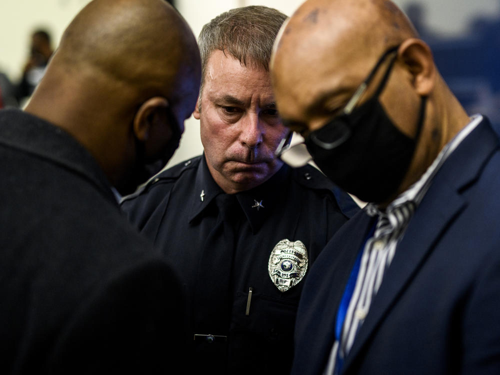 Brooklyn Center Police Chief Tim Gannon at Monday's news conference regarding the killing of Daunte Wright. He, along with Kim Potter, who shot Wright, resigned Tuesday.