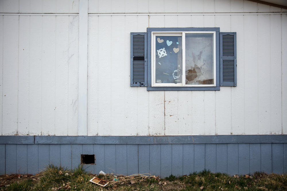 Gaught's previous home in a mobile home park in Billings, Mont., owned by Havenpark Communities. It sits empty after she was evicted in December 2020 for falling behind on rent for the land under her home.