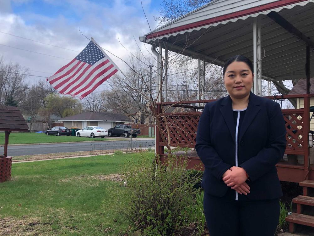 State Rep. Samantha Vang outside her home in Brooklyn Center, a city she calls 
