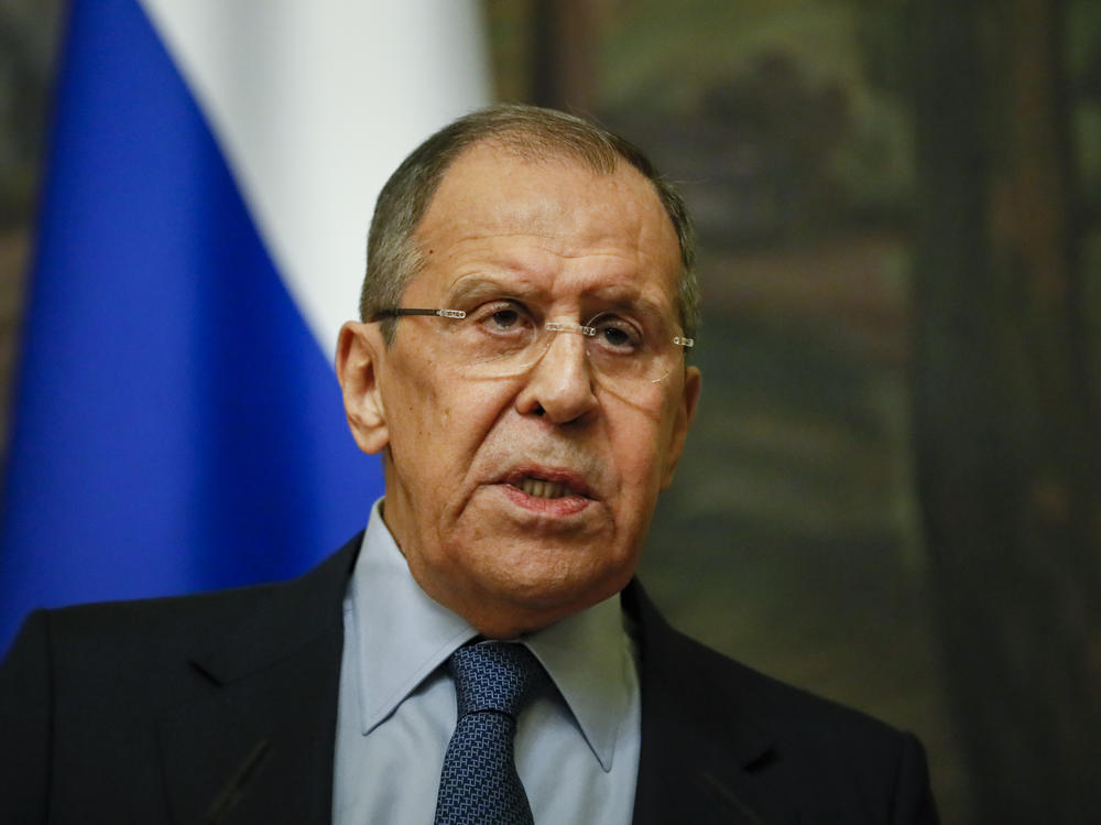 Russian Foreign Minister Sergey Lavrov addresses the media Friday in Moscow. Lavrov announced that Russia will expel 10 U.S. diplomats. The move comes after the Biden administration ordered 10 Russian diplomats to leave the U.S. a day earlier.