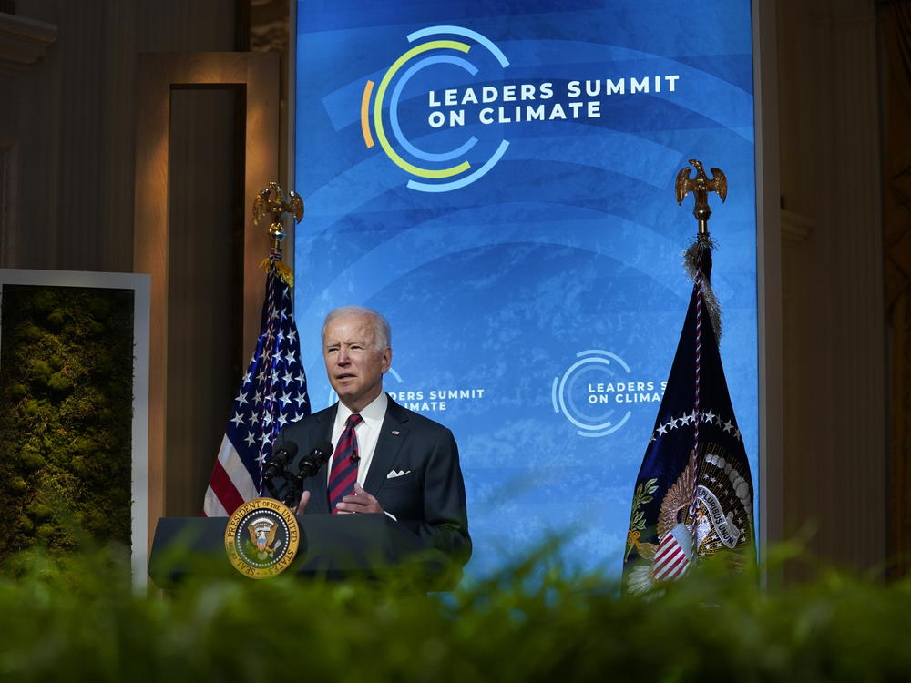 President Biden delivers opening remarks to the virtual Leaders Summit on Climate from the East Room of the White House on Thursday.
