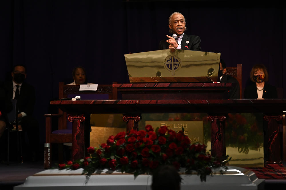 The Rev. Al Sharpton delivers the eulogy Thursday at Daunte Wright's funeral. 