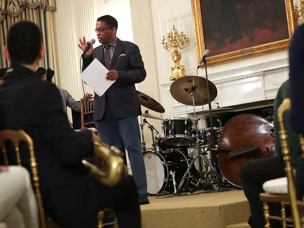 Herbie Hancock, speaking to high school students in the State Dining Room of the White House during President Obama's celebration of International Jazz Day on April 29, 2016.