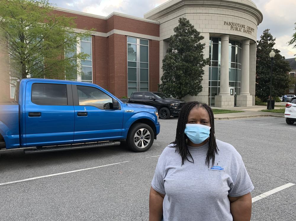 Zinia Holley, 56, joined demonstrators in Elizabeth City, N.C., on Wednesday. She said she wants officials to release body camera footage from the fatal shooting.