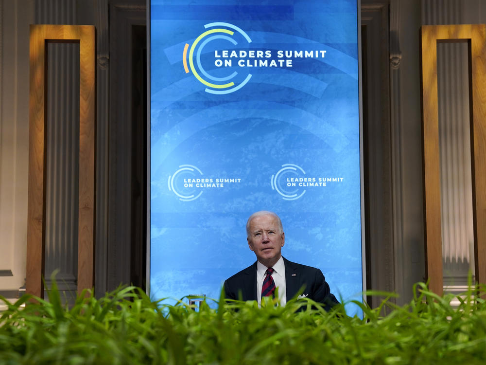 President Biden speaks to world leaders during a virtual summit on climate change on April 22.