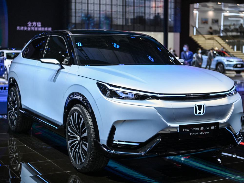 A Honda SUV E prototype is displayed during the 19th Shanghai International Automobile Industry Exhibition in Shanghai on April 20. Honda says battery-powered SUVs will be a key part of its plan to sell exclusively zero-emissions vehicles by 2040.
