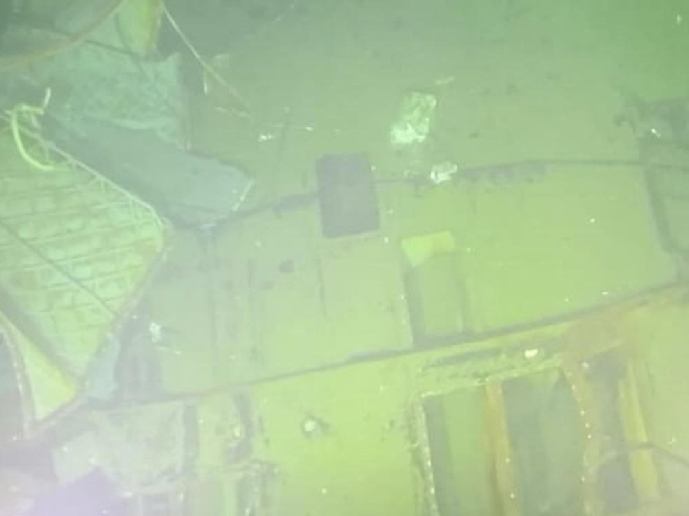 An underwater photo released Sunday by the Indonesian Navy shows parts of submarine KRI Nanggala that sank in Bali Sea, Indonesia. Indonesia's military on Sunday officially admitted there was no hope of finding survivors.