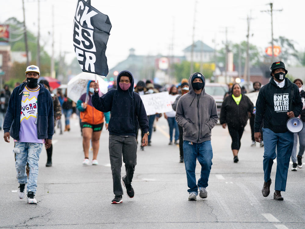 Protesters march last week in Elizabeth City, N.C., after the shooting death of Andrew Brown Jr.
