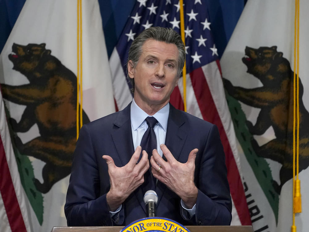 California Gov. Gavin Newsom outlines his 2021-2022 state budget proposal during a news conference in Sacramento, Calif., in January. A petition has collected sufficient signatures to force Newsom into a recall election.