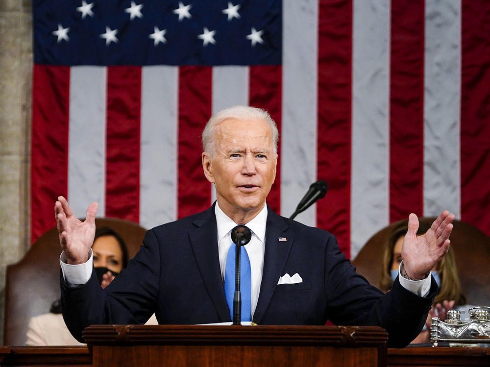 President Biden addresses a joint session of Congress Wednesday evening in the U.S. Capitol.