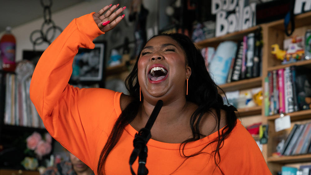 Lizzo plays a Tiny Desk Concert on May 21, 2019 (Claire Harbage/NPR).