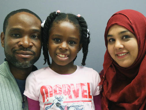 Rich Jean; his daughter, Abigail Jean; and librarian Hasina Islam at StoryCorps in Brooklyn, N.Y., in 2016.