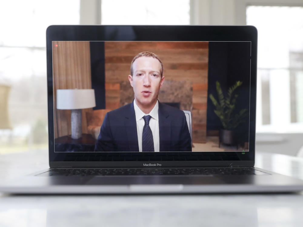 Mark Zuckerberg, CEO of Facebook, speaks virtually during a House Energy and Commerce subcommittee hearing in March.