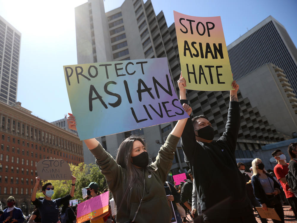 Protesters held a rally in March at San Francisco's Embarcadero Plaza in solidarity with Asian Americans who have recently been the targets of hate crimes across the United States.