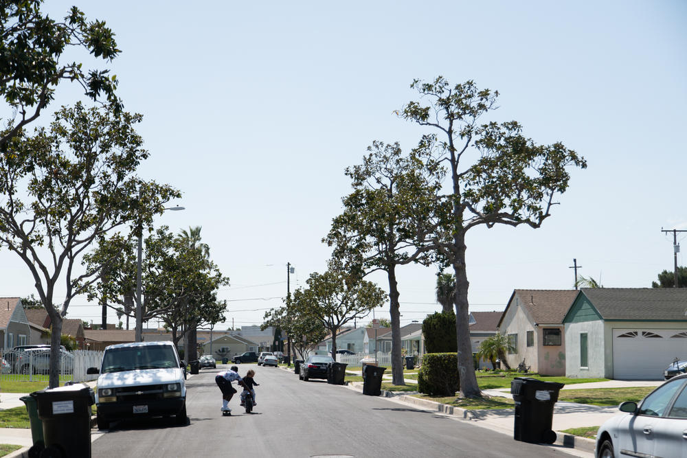 Kids play on a quiet street in Compton.