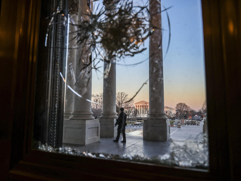 Capitol Police stand guard at the entrance to the Capitol on Jan. 12.