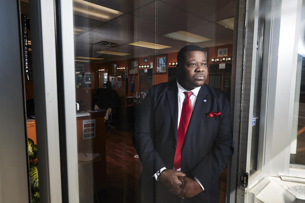 Rochester City Council Vice President Willie Lightfoot outside his campaign office and barber shop.