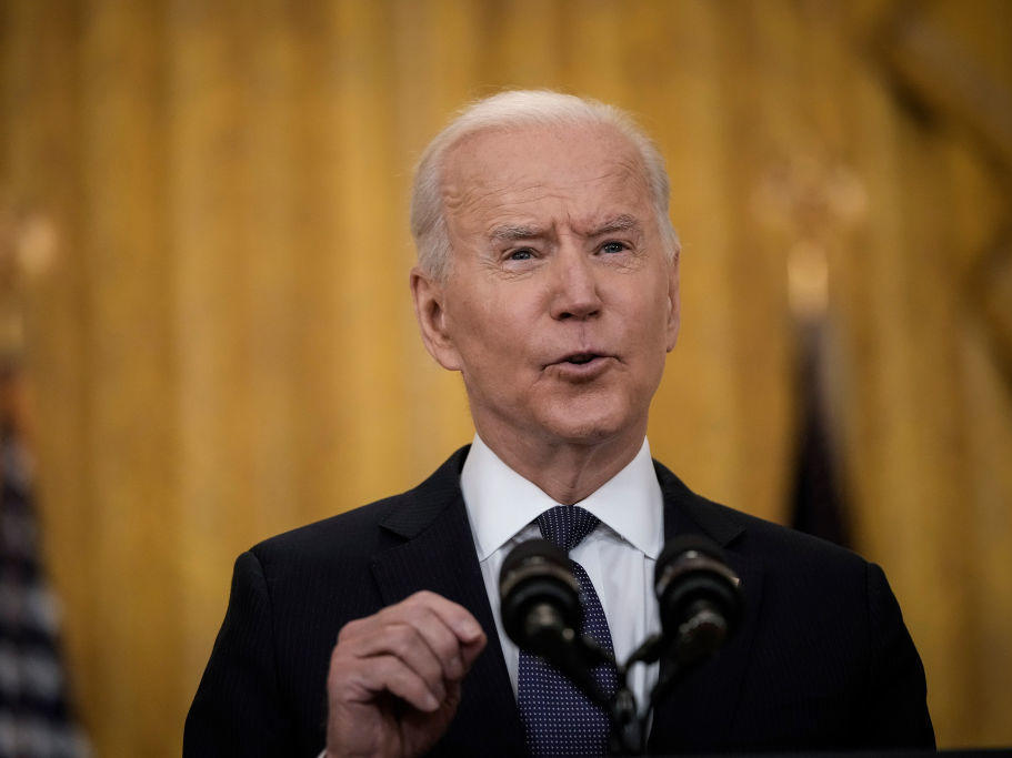 President Biden delivers remarks on the economy Monday in the East Room of the White House, pushing back on critics who say the American Rescue Plan is making the economy worse.