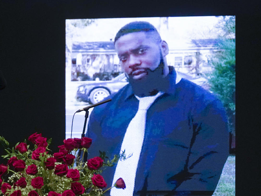 An image of Andrew Brown Jr. at a memorial on Saturday.
