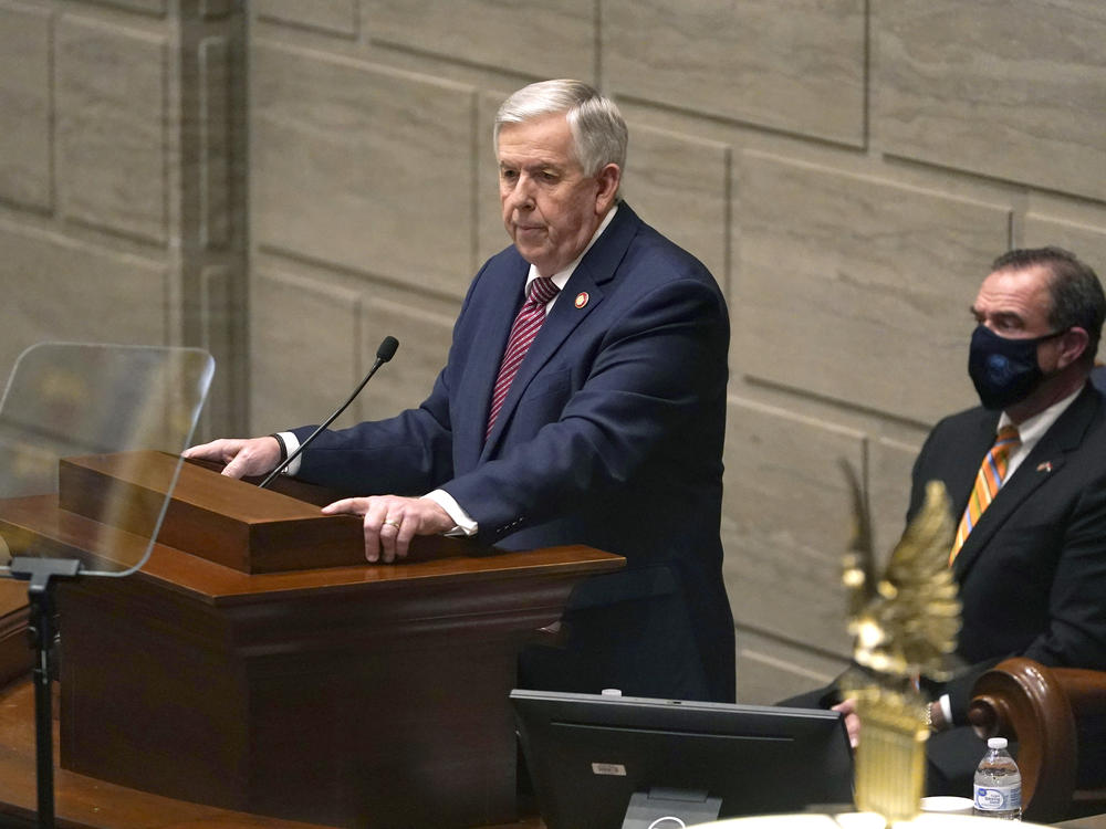 Missouri Gov. Mike Parson, a Republican, at this year's State of the State address in Jefferson City, Mo., when he declared he would 