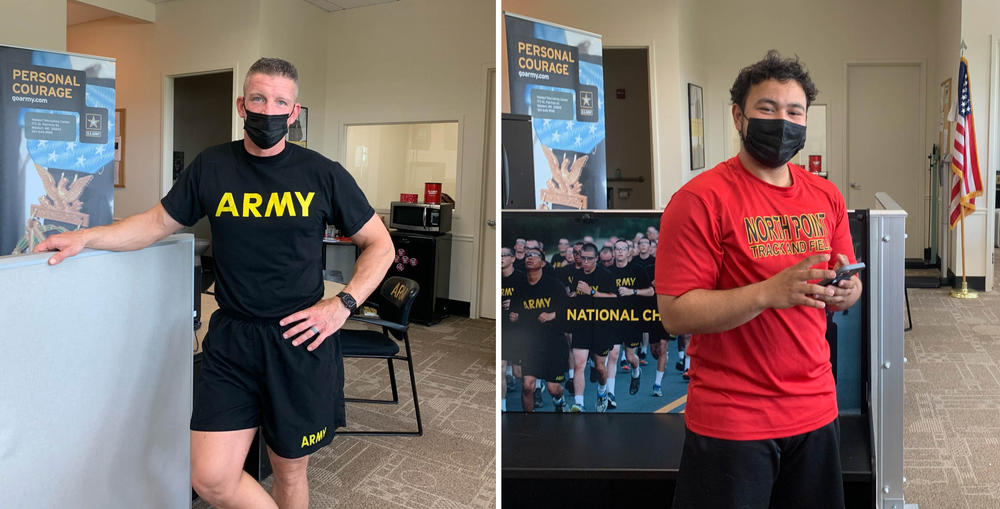 Staff Sgt. Stephen Ahlstrom (left) is an Army recruiter who has been mentoring potential recruits in weight loss to meet his enlistment goals. The work he does with young people such as Robinson (right) is not part of an official military program.