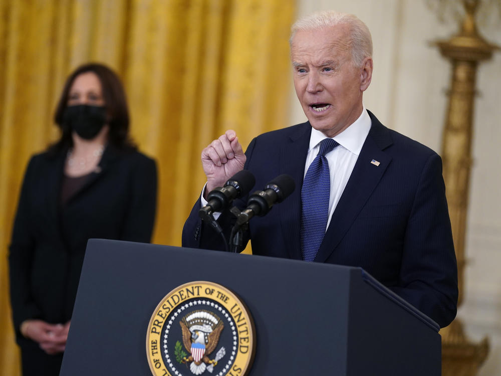 President Biden speaks about the economy at the White House Monday. The Biden administration is arguing that higher-than-expected inflation is temporary.