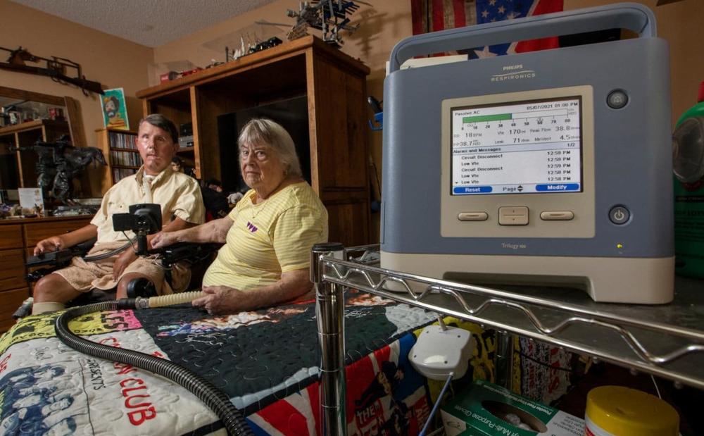 David Taylor (with his mother Dorothy, who is his caregiver) has relied on a ventilator to breathe for 40 years. Without it, 