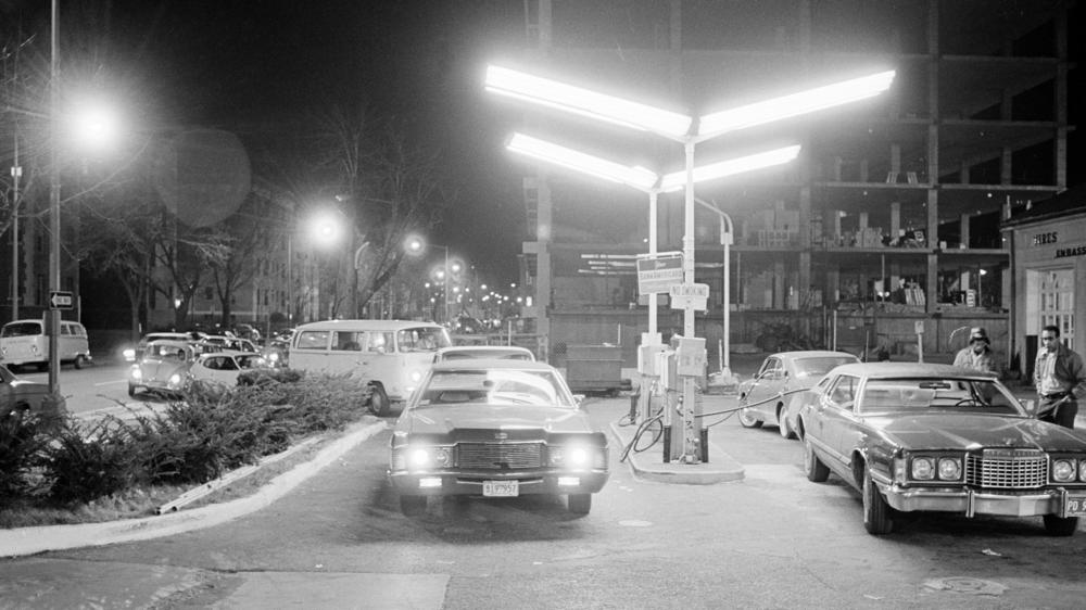 Cars line up at a Washington, D.C., service station in December 1973 during the first Arab oil embargo.