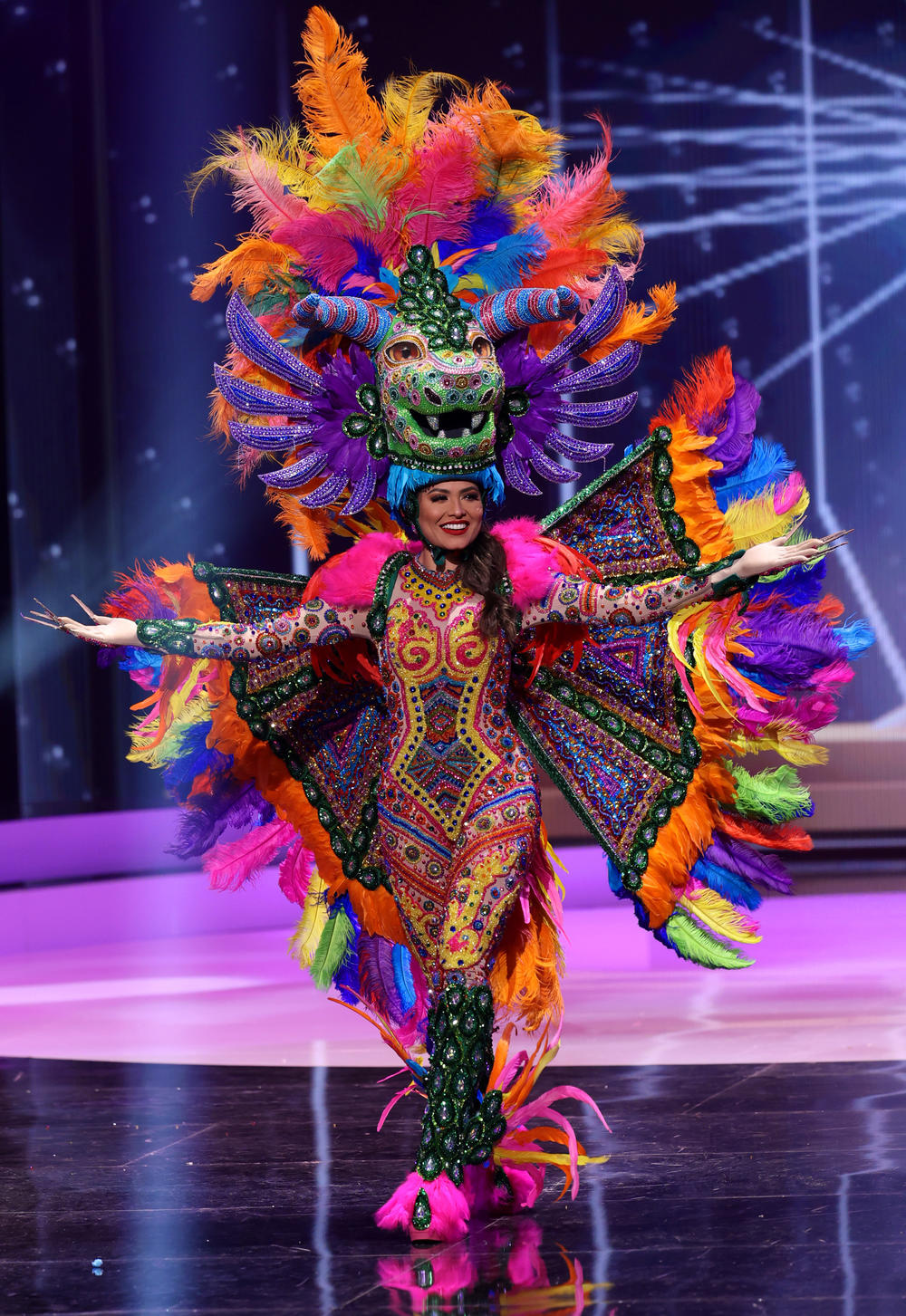 Miss Mexico Andrea Meza was crowned Miss Universe 2020. Here, she appears onstage during the competition.