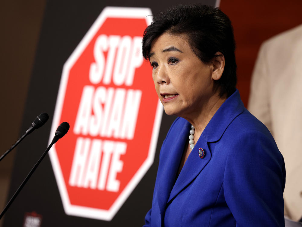 Rep. Judy Chu, chair of the Congressional Asian Pacific American Caucus, speaks about the COVID-19 Hate Crimes Act ahead of its passage at the U.S. Capitol on Tuesday.