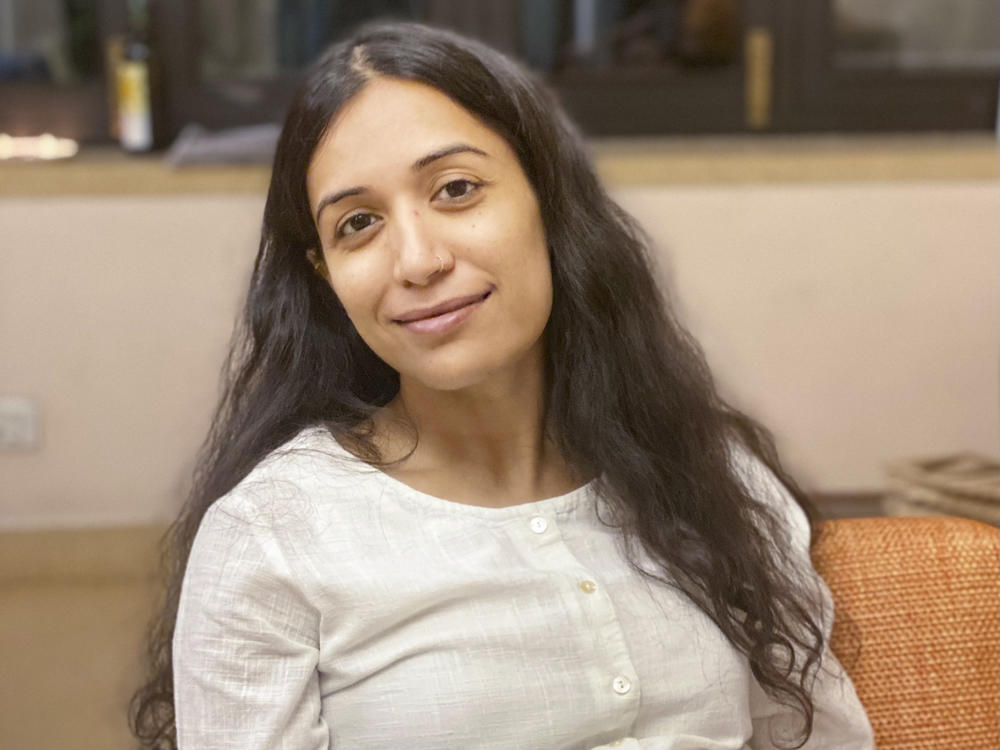 Priyali Sur, 29 weeks pregnant, at home in Delhi on April 30.