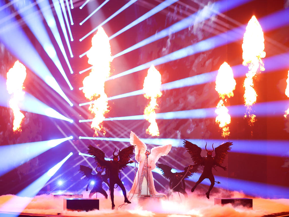 Norway's TIX (Andreas Haukeland) performs during the Eurovision Song Contest dress rehearsal in Rotterdam, Netherlands.