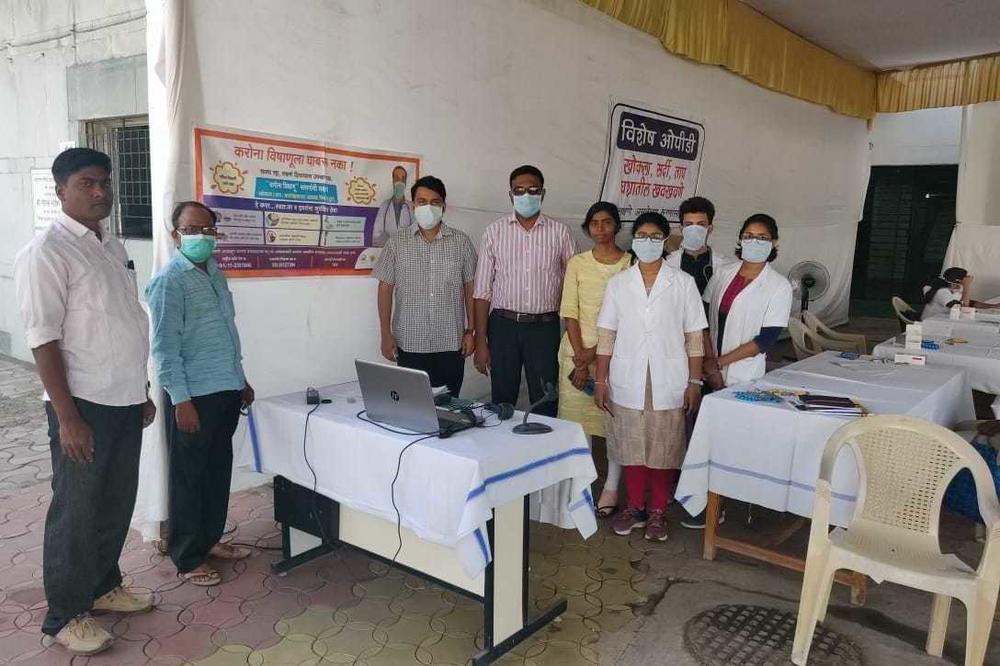 Dr. Shiv Joshi (third from left) with colleagues at the fever clinic where he is a junior doctor in Sevagram, India. Junior doctors are the equivalent of medical residents in the U.S. health system.