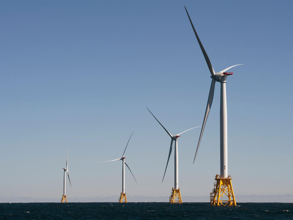 The Biden administration is opening the West Coast to offshore wind. Companies have largely focused on the East Coast, such as this wind farm off Block Island, R.I.