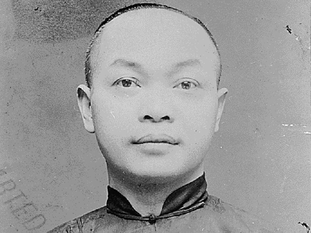 Left: Wong Kim Ark, in a photograph taken from a 1904 U.S. immigration document. Right: Sergeant Bhagat Singh Thind in U.S. Army uniform during World War I at Camp Lewis, Washington, in 1918. Thind, an American Sikh, was the first U.S. serviceman to be allowed for religious reasons to wear a turban as part of his military uniform.