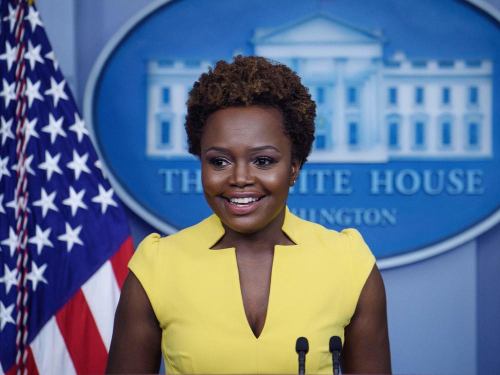 White House principal deputy press secretary Karine Jean-Pierre arrives for the press briefing Wednesday. 