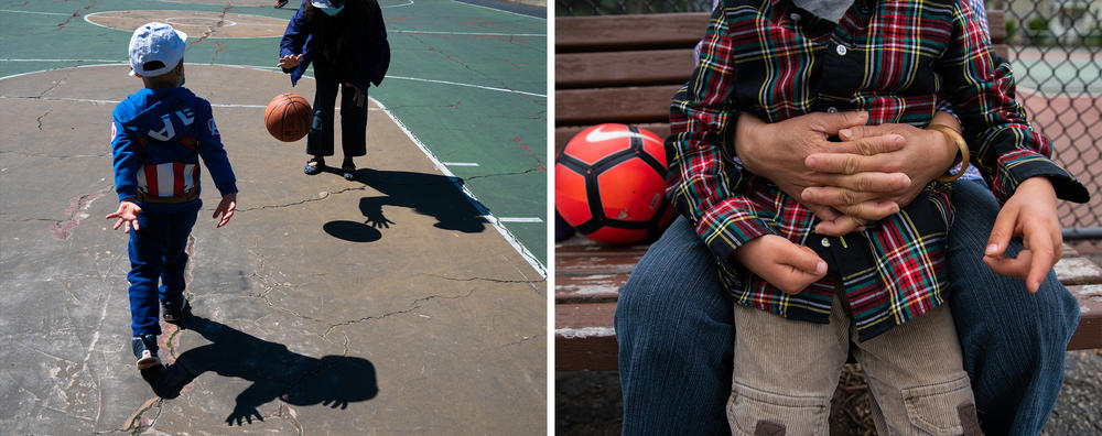 Liang works as a caretaker of a 3-year-old and a 5-year-old. Most mornings and afternoons, they play basketball and watch trains passing by.