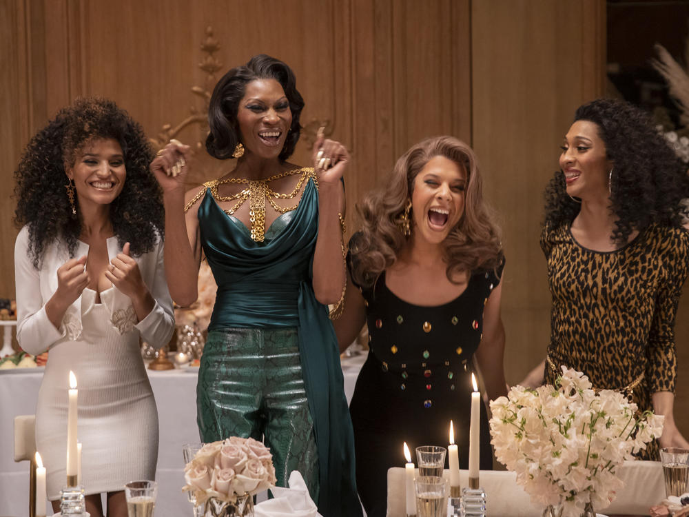 Angel (Indya Moore) celebrates her upcoming nuptials with Elektra (Dominique Jackson), Lulu (Hailie Sahar), and Blanca (MJ Rodriguez) in Season 3 of <em>Pose</em>.