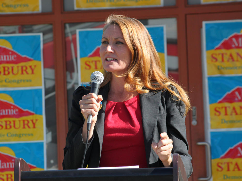 Melanie Stansbury speaks during a campaign rally in Albuquerque, N.M., on Thursday.