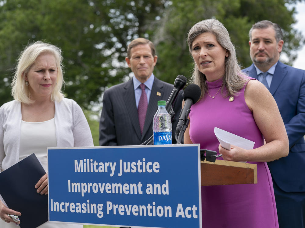 For years, New York Democratic Sen. Kirsten Gillibrand (left) has sought approval of her bill to reform the military's criminal justice system. This year, Gillibrand joined forces with Iowa Republican Sen. Joni Ernst, seen here, a sexual assault survivor herself before she became a combat company commander.