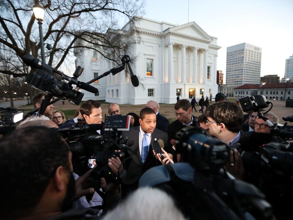 Outside the Capitol in Richmond on Feb 4., 2019, Virginia Lt. Gov. Justin Fairfax addresses journalists about the sexual assault allegation against him from 2004.