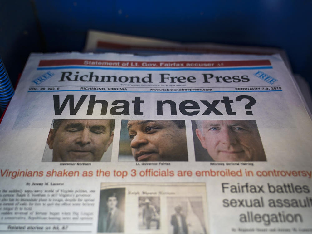 In early February 2019, the top three elected officials in Virginia, all Democrats, were embroiled in different controversies, as pictured here on the front page of <em>The Richmond Free Press.</em>