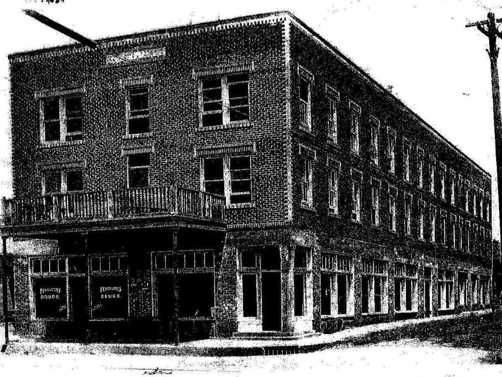 Exterior view of the Stradford Hotel, in Tulsa, Oklahoma, in the late 1910s or early 1920s. One of the largest black-owned hotels in the United States, it was destroyed during the Tulsa Race Massacre in 1921. Today, the great grandson of the Stradford hotel chain's founder is a well known investor in Wall Street.