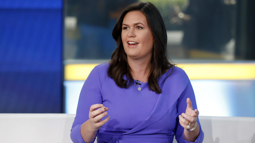 Sarah Huckabee Sanders, former White House press secretary, is seen during a 2019 appearance on the 
