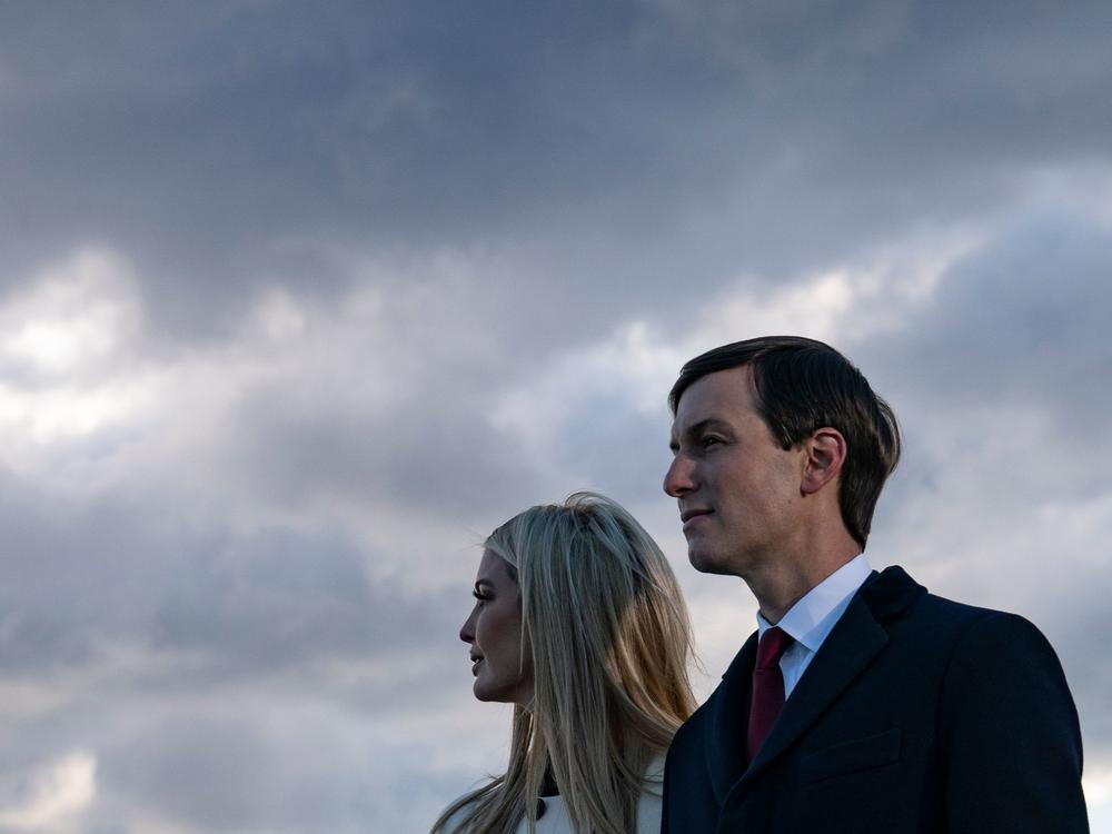 Ivanka Trump, daughter of the former president, and her husband, Jared Kushner, attend her father's departure from Washington, D.C., on Jan. 20 at Joint Base Andrews in Maryland.