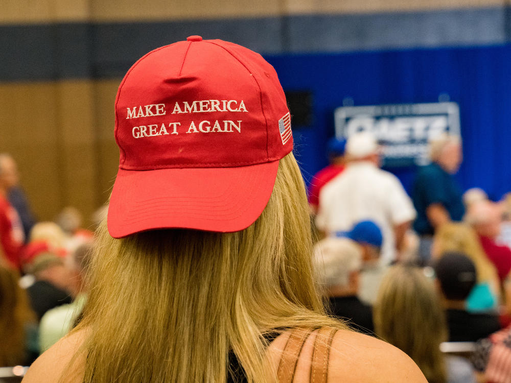 Supporters of former President Donald Trump gather to hear Reps. Marjorie Taylor Greene, R-Ga., and Matt Gaetz, R-Fla., speak last week at a rally in Dalton, Ga.