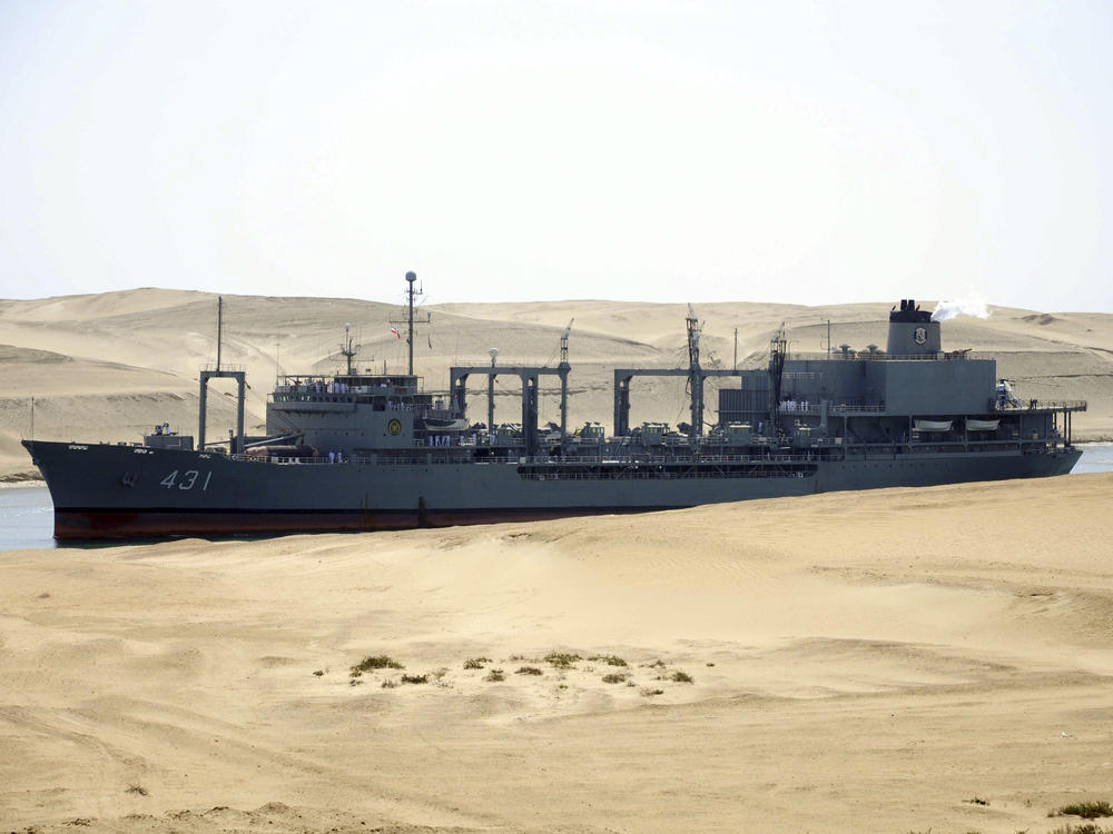 The Iranian navy's replenishment vessel IS Kharg passes through the Suez canal at Ismailia, Egypt, in 2011.